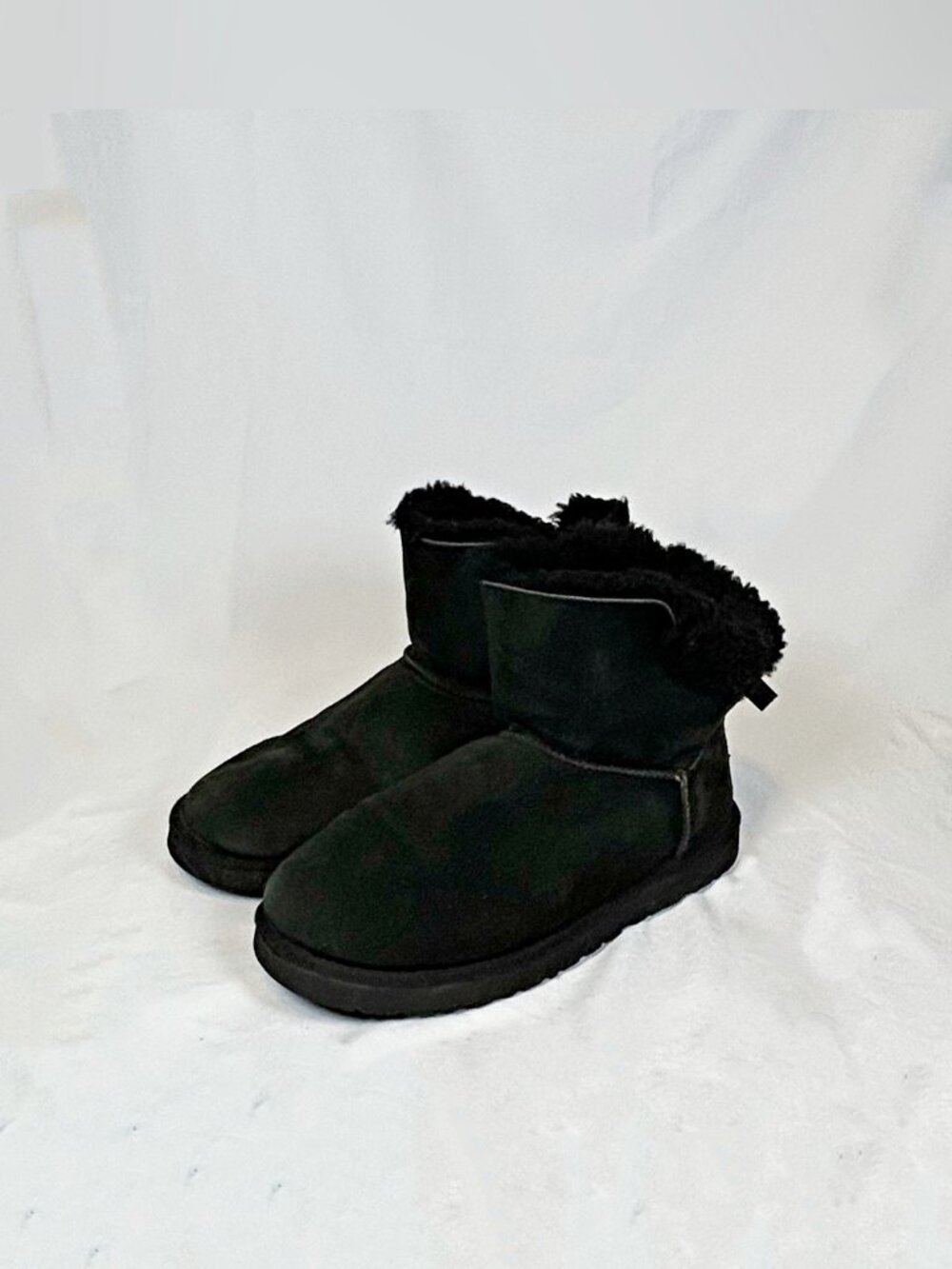 UGG Womens Black Suede Shearling Ultra Mini Bailey Bow Booties Ankle Boots~10~